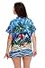 Funky Hawaiian Blouse Women Short-Sleeve Front-Pocket Surf Beach Sun Turquoise