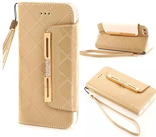 iPhone 6 Plus,iPhone 6 Plus Case,iPhone 6 Plus Leather case, iPhone 6 Plus Wallet Leather case,iPhone 6 Plus,iPhone 6 Plus Case Leather, Gotida iPhone 6 Plus (5.5) Case Wallet [Wallet Case] [With Strap] Wallet Case with Handbag for iPhone 6 Plus (5.5)-Golden