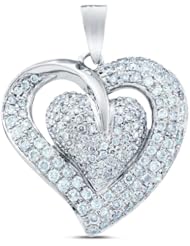 1.0 cttw. Diamond Heart Pendant 14K White Gold