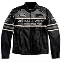 Harley-Davidson&reg; Men's Thunder Valley Leather Jacket. Embroidered race-inspired graphics. 98297-08VM