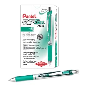 Pentel EnerGel Deluxe RTX Gel Ink Pen, 0.7 Millimeter Metal Tip, Green Ink, Box of 12 (BL77-D)