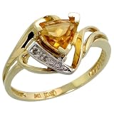November Birthstone 6mm Trillion Citrine Stone & Brilliant Cut Diamonds in 10k Solid Gold, 7/16' wide
