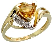 November Birthstone 6mm Trillion Citrine Stone & Brilliant Cut Diamonds in 10k Solid Gold, 7/16" (11mm) wide