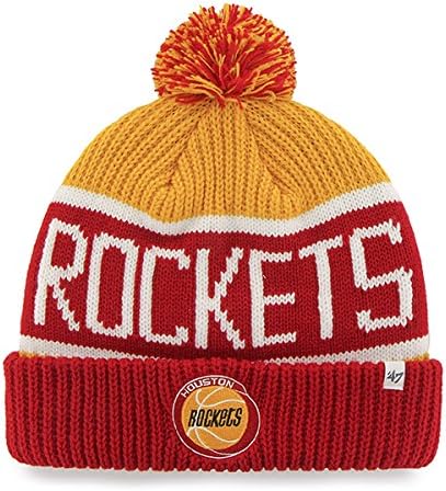 Houston Rockets Red Cuff "Calgary" Beanie Hat with Pom - NBA Cuffed Winter Knit Toque Cap