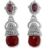 Sterling Silver Ruby Colored Opalite Earrings w/ Ruby Accents by Sajen