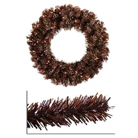  24 inch Pre-Lit Sparkling Mocha Brown Artificial Christmas Wreath - Clear Lights