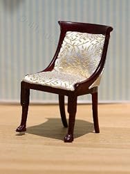 Dollhouse Miniature Mahogany Upholstered Dining Room Chair