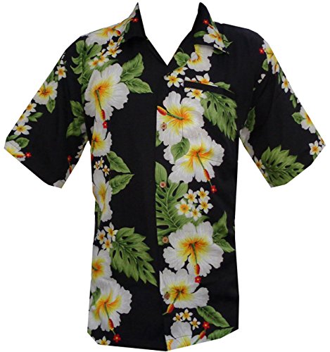 Hawaiian Shirt Mens Hibiscus Floral Printed Beach Camp Party Black XL