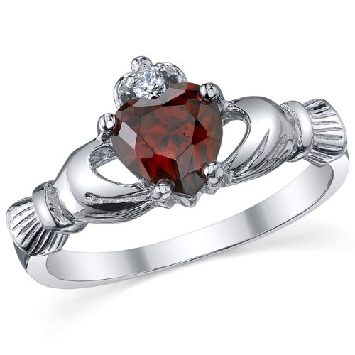 Cheap Sterling Silver 925 Irish Claddagh Friendship & Love Red Garnet Heart CZ Ring