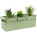 MyGift Metal Floral Design Country Rustic Style Home Garden Planter Box Tray w/ 3 Containers - Green