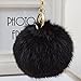 Minigianni Rabbit Fur Ball Pom Pom Keychain Gold Plated Keychain for Handbag Wallet Purse Car Key (Black)