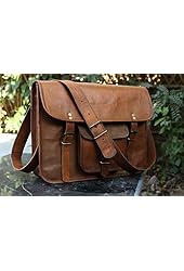 HLC Leather Unisex 100% Genuine Real Leather Messenger Bag for Laptop Briefcase Satchel ...