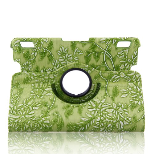 TOPCHANCES (Green Emblossed Flower Design) Slim Mordern Smart PU Leather Cover Case for the 2013 Kindle Fire HDX 7 with Auto Sleep/Wake Function and 360 Degree Rotating Stand