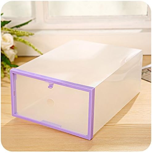 Plastic Foldable Transparent Drawer Case Shoe Storage Organizer Stackable Box Colors:Purple