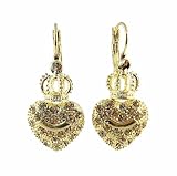Earrings - E10 - Designer Inspired "Crown" Heart - Gold Tone Metal