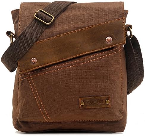 Small Vintage Canvas Shoulder Bag Messenger Bag Crossbody Portfolio Bag for Ipad Coffee