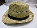 Nice quality straw trilby/fedora Unisex hat with black band. Available in 3 sizes. 57cm,58cm or 59cm. Brand New.Festival,Beach Summer Hat