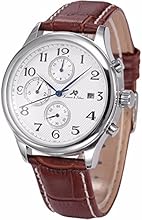 KS Automatic Mechanical Waterproof Date Day Month Display Mens Brown Leather Strap Watch KS154