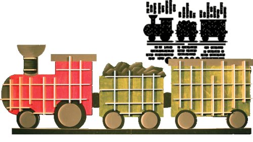 Holz Bastelset 3-D - Setzkasten Zug - natur für kleine Figuren Regal Miniaturen Eisenbahn Lok Fahrzeuge Waggon Bilder Bild kleben basteln Autos bemalen malen stecken Werbetrucks echt Erzgebirge Deutschland Set Naturholz Buchenholz