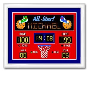 Olive Kids Game On Basketball Scoreboard Large Framed Art- Gloss White Frame by Olive Kids