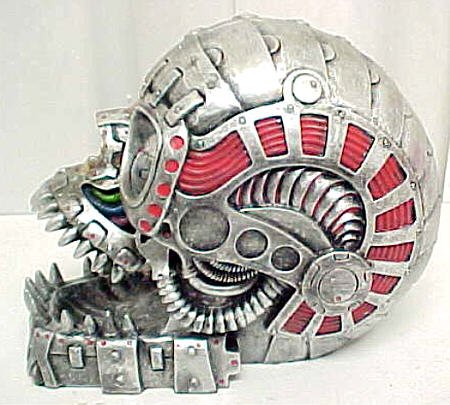 Cover image : Cyborg Skull Silvered Statue / Ashtray Robot Android