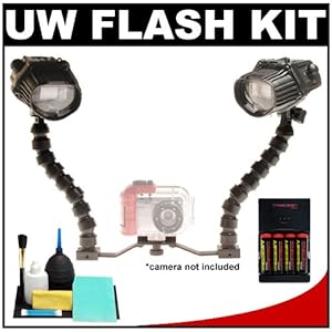 Intova ISS 4000 Dual Underwater Slave Flash with Flex Arms + Mounting Brackets + Batteries & Charger + Cleaning Kit