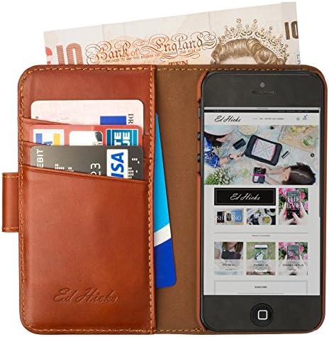 Leather iPhone SE 5 5S FULL Wallet Case. Luxury Real Nappa Soft Leather in a "All in One" Case with 2 Note Pockets, 3 Card or ID Slots &amp; Detachable Strap. The Royale by ED HICKS LONDON in Vintage Chestnut Brown. LAUNCH OFFER.