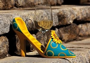 Polystone High Heel Wine Bottle Holder, Sunflower Scape