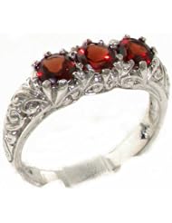 Luxury Solid 925 Silver Genuine Natural Garnet Art Nouveau Carved Trilogy Ring - Finger Sizes 4 to 12 Available