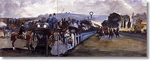Blossoming art The Races at Longchamp by Edouard Manet Hand Made Reproduction on Canvas(40 inch * 16 inch ,Framed)