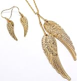 Elegant Gold Plated Angel Wings Necklace and Earrings Set