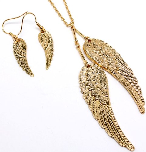Elegant Gold Plated Angel Wings Necklace and Earrings Set