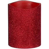Energizer XPS1DL100 LED Flameless Wax ; 3 x 4 Red Glitter Pillar True Flame Candle with 1 Level Timer and Off-On Timer