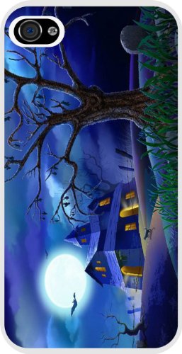 Rikki KnightTM Halloween Haunted House on Blue White Hard Case Cover for Apple iPhone® 4 & 4s Universal: Verizon - Sprint - AT&T - Unisex - Ideal Gift for all occassions!
