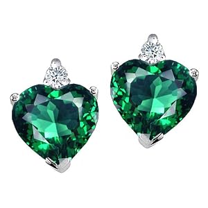 Buy 2.54 cttw AAA Heart Shape Created Emerald and Genuine Diamonds Earring Studs in 14k White Gold by Finejewelers