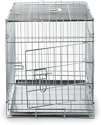 SmithBuilt - Folding Silver Dog Crate w/ Divider & Metal Tray Pan - Double Door - 24" Length