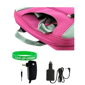 Acer Aspire One AOD250-1706 10.1-Inch Netbook Carrying Bag Case with 12v Car and Wall Charger - Magenta / Grey