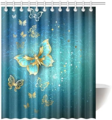 POEENG Custom Luxury Gold Butterflies Waterproof Polyester Shower Curtain 60"x72"