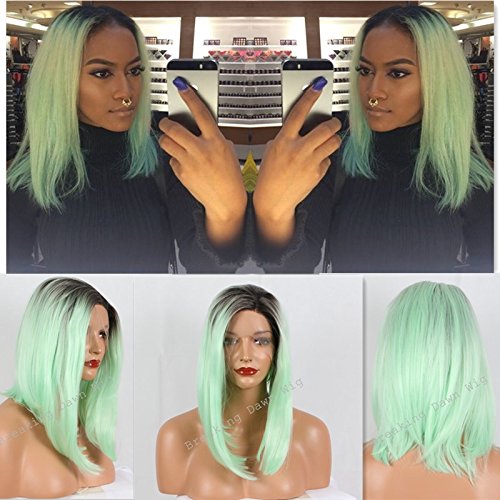 Kylie Jenner Short Haircut Ombre Green Short Bob Wigs Synthetic