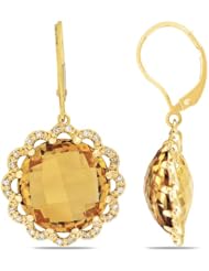 14k Yellow Gold Citrine and Diamond Leverback Earrings (.25 cttw, G-H Color, SI Clarity)