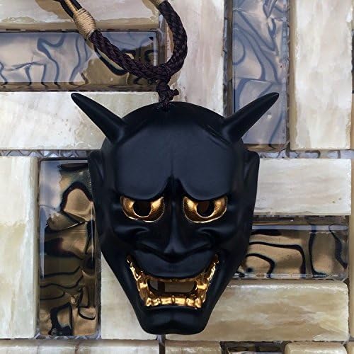 Red Black 般若 Evil Oni Noh Hannya Mask Necklace Theme Resin pendant Masks b2 (Small, Black)
