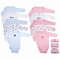 5-Pack Long Sleeve Bodysuits, Pink, 0-3 months