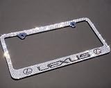Premium Bling LEXUS (White Cap-A Type) Crystal Diamond Rhinestone-Metal Chrome License Plate Frame