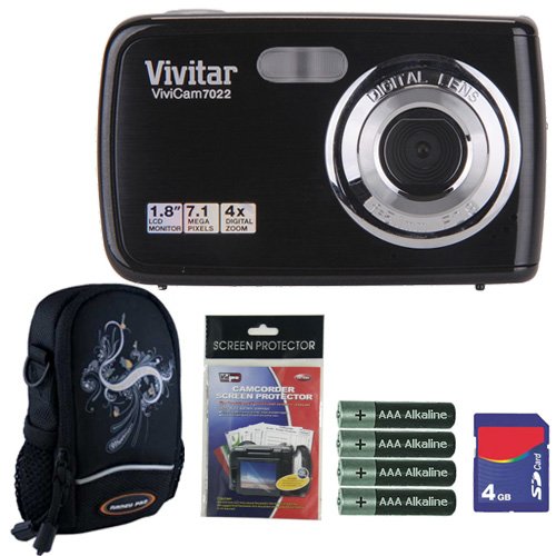 Vivitar Vivicam V7022 7.1MP Black HD Digital Camera Plus 4GB Accessory Kit