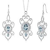5.00 carats Oval & Round Shape Swiss Blue Topaz Pendant Earrings Set in Sterling Silver Rhodium Finish