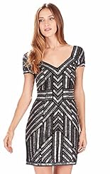 V-neck Banding Beaded Polyester  Dress