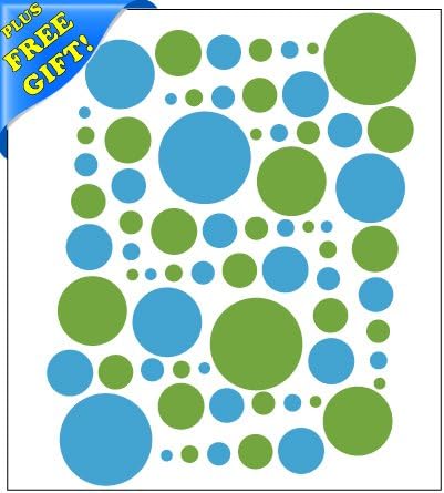 Set of 251 Lime Green and Ice Blue Circles Polka Dots Vinyl Wall Decals Stickers + with Free Sticky Notepad [Peel and Stick Graphic Mural Decal Circle Dot Kit Appliques]