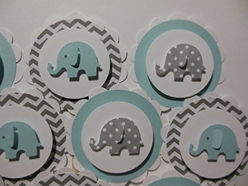 Elephant Cupcake Toppers- Blue, Gray Polka Dots and Gray Chevron - Set of 12