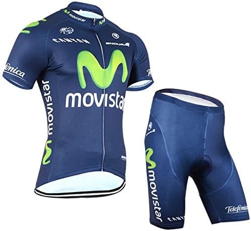 2015 Outdoor Sports Pro Team Kids Short Sleeve Movistar Blue Cycling Jersey and Shorts Set (Suit, S)