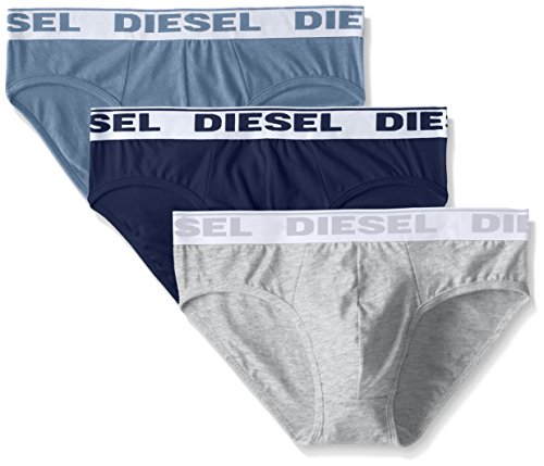 Diesel Men's 3-Pack Andre Cotton Stretch Brief, Navy/Blue/Grey, X-Large